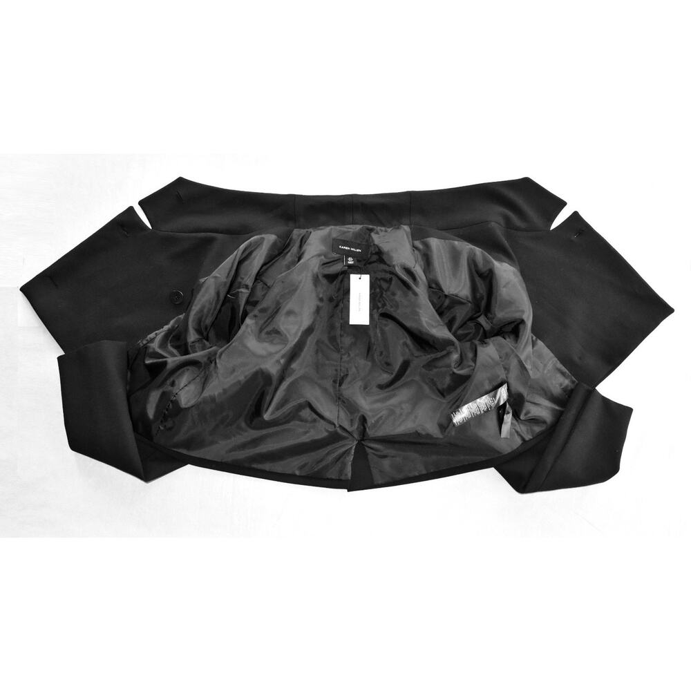 B0 NWT KAREN MILLEN Black Compact Stretch Cropped Blazer Jacket Size US 4 - Picture 5 of 8